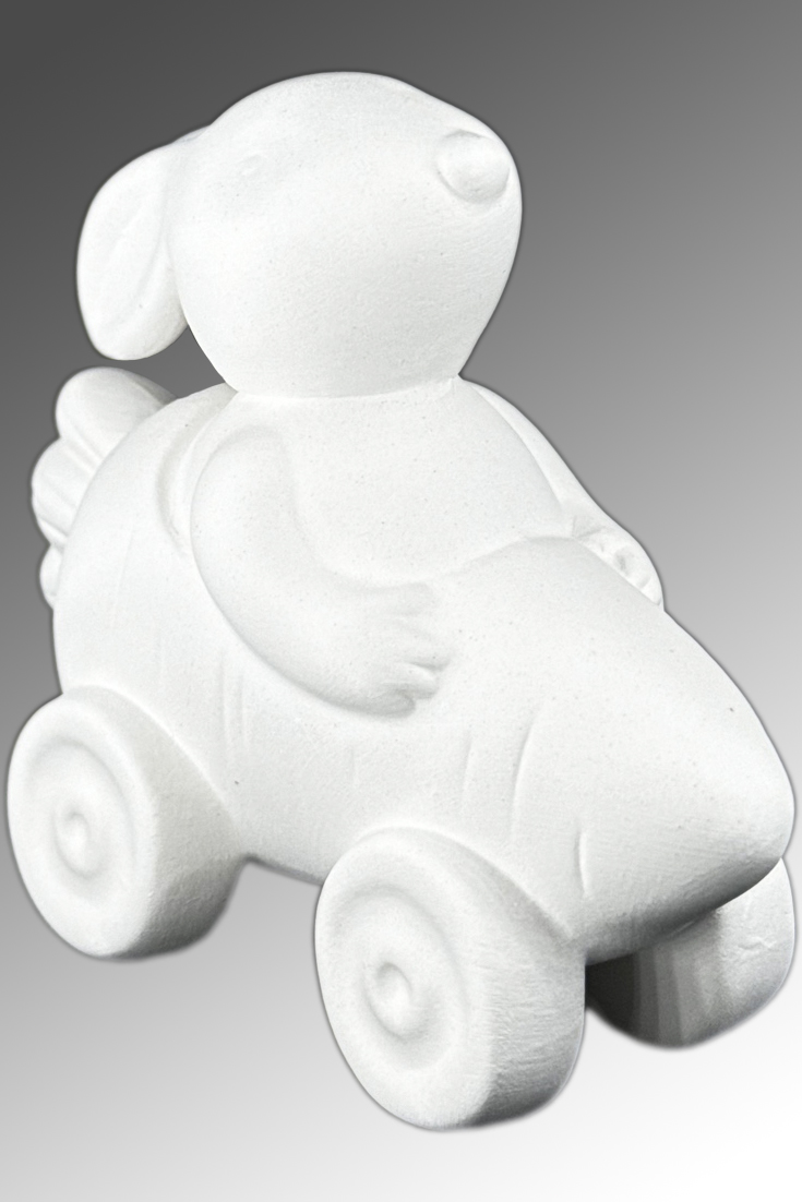 Фарфоровая елочная игрушка Зайка на авто 8 см  ЗВФ-ЗНА